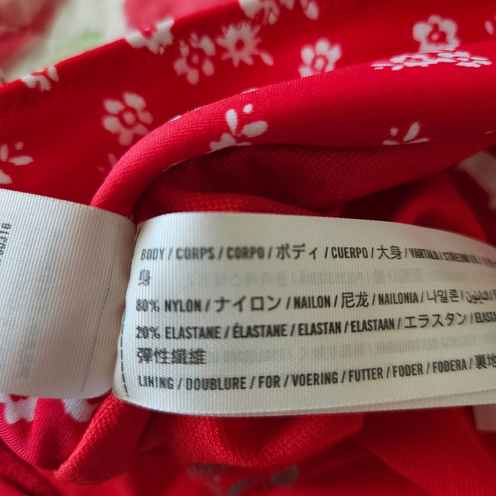 Hollister Swim Red Floral Bikini Set Knot Front Top S High Waist V Cut Bottom M - Picture 6 of 7